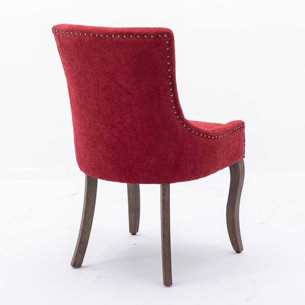 Alt View 1. Loheer - Loheer Wine Red Dining Chairs Set of 2 Burgundy Fabric Solid Wood Legs Bronze Nailhead Trim Mid-Century Modern - Wine Red.