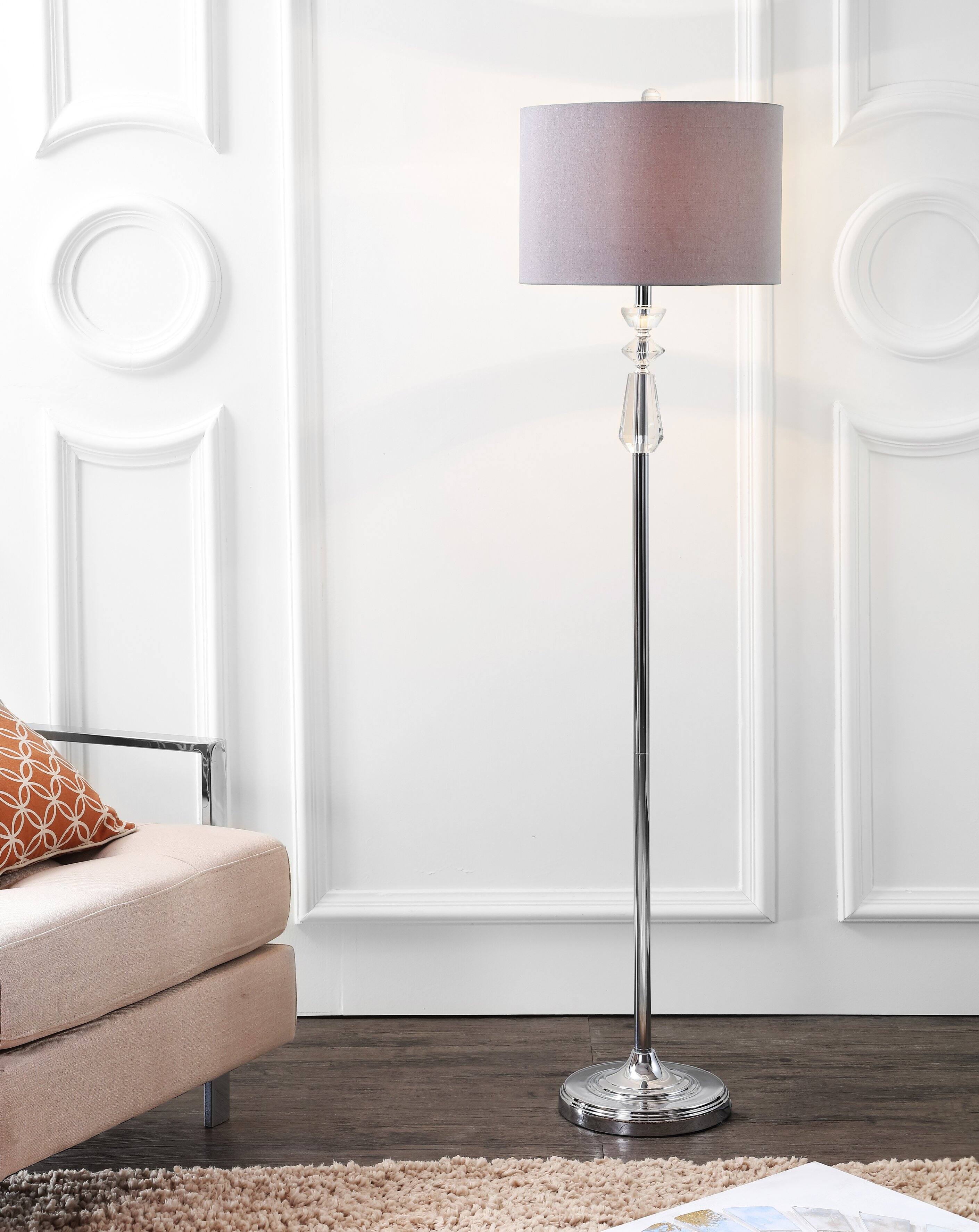 Alt View 1. Jonathan Y - Layla 59.5" Crystal / Metal LED Floor Lamp, Clear/Chrome With Gray Shade - Clear/Chrome.