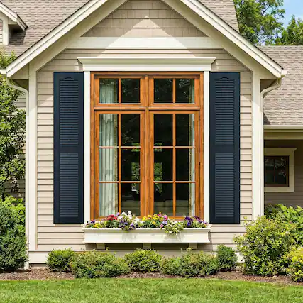 Front. Kadyn - Decorative Faux Shutters, Sturdy, Hassle-Free Design for Indoor & Outdoor Use, 14"x67", Blue - Blue.