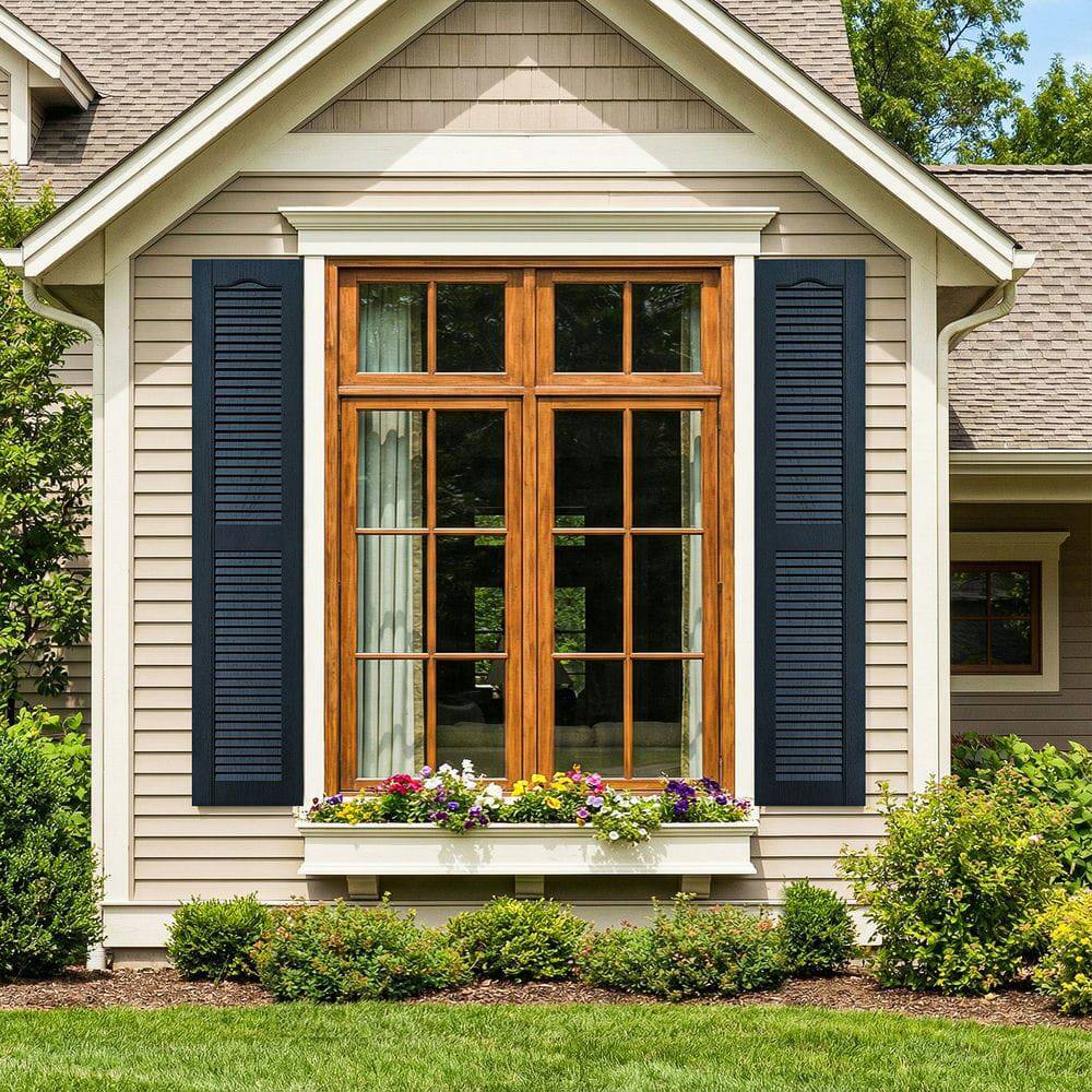 Front. Kadyn - Decorative Faux Shutters, Sturdy, Hassle-Free Design for Indoor & Outdoor Use, 14"x67", Blue - Blue.