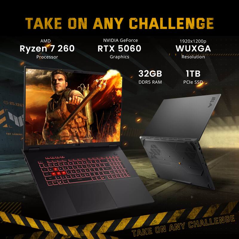 TAKE ON ANY CHALLENGE

AMD Ryzen 7 260 Processor  
NVIDIA GeForce RTX 5060 Graphics  
1920x1200p WUXGA Resolution  
32GB DDR5 RAM  
1TB PCIe SSD