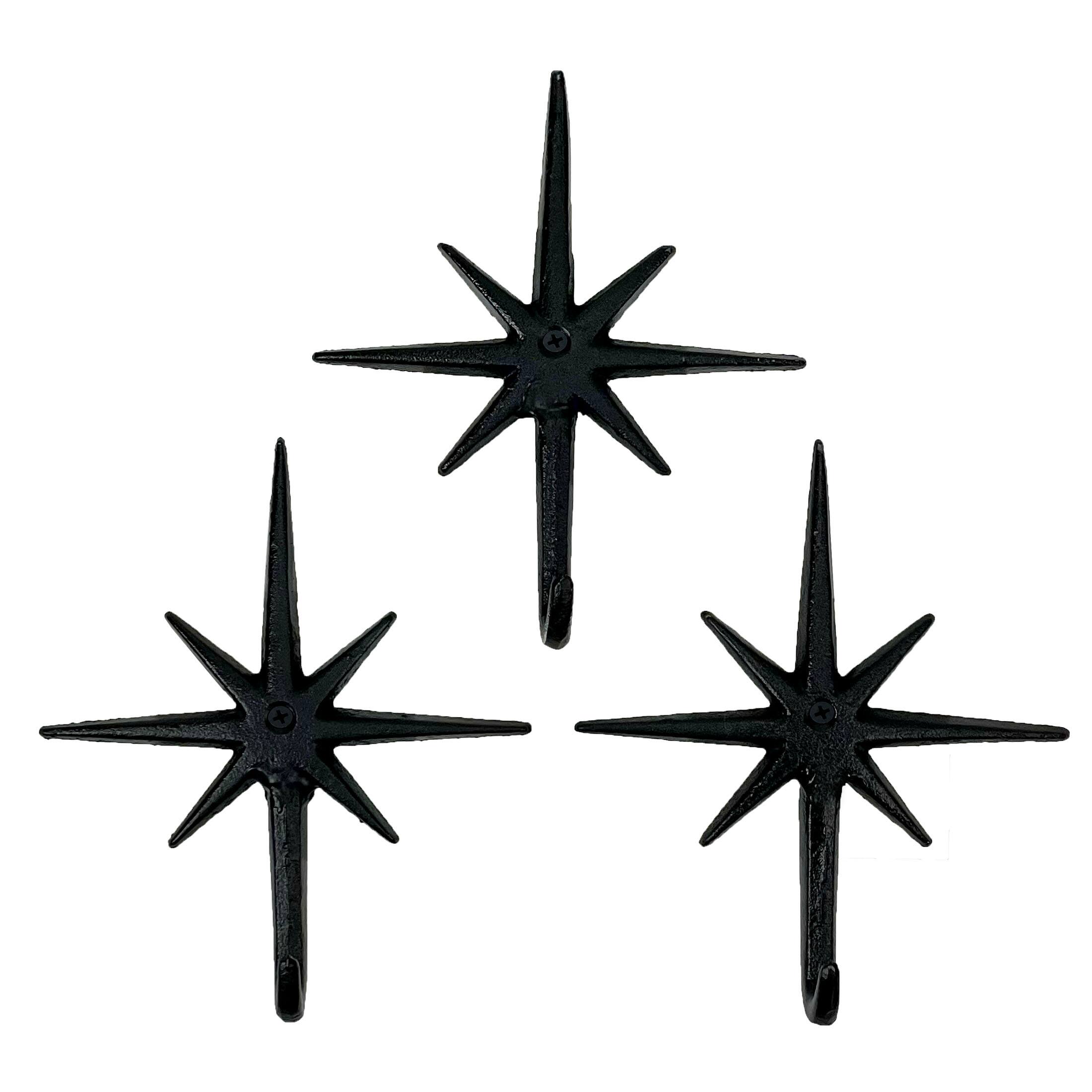 Alt View 1. Zeckos - Set of 3 Black Finish Cast Iron Atomic Starburst Wall Hooks - Black.