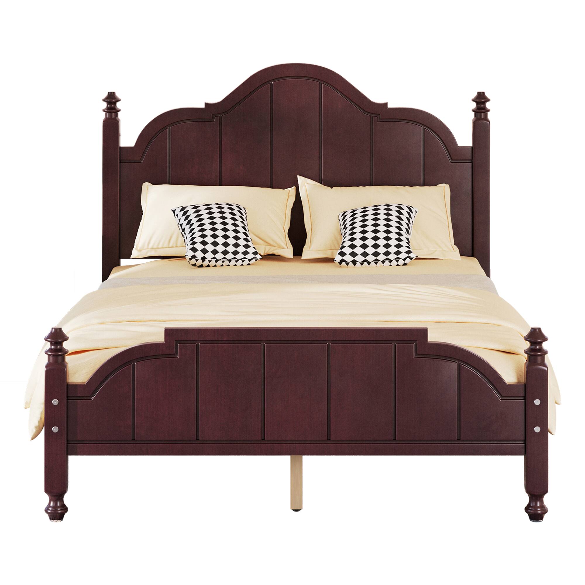 Alt View 1. GOODSILO - Vintage-Inspired Full Size Wooden Platform Bed Frame with Headboard and Slat Support - Espresso.