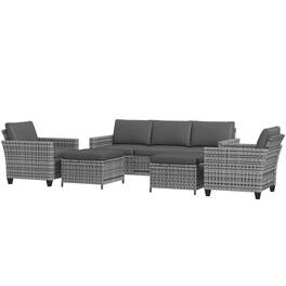 Resenkos - 7 seats rattan patio furniture set, Outdoor Sectional Furniture, PE Rattan - Mixed-Gray