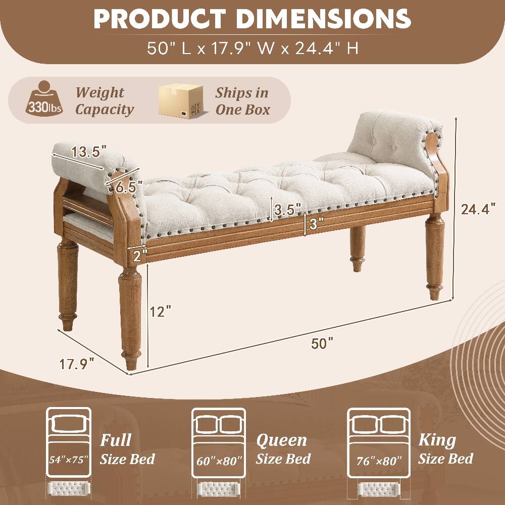 PRODUCT DIMENSIONS  
50" L X 17.9" W X 24.4" H  

Weight 330lbs Capacity  
Ships in One Box  

13.5"  
6.5"  
3.5"  
3"  
24.4"  
2"  
12"  
17.9"  
50"  

Full 54"x75" Size Bed  
Queen 60" x80" Size Bed  
King 76" x80" Size Bed