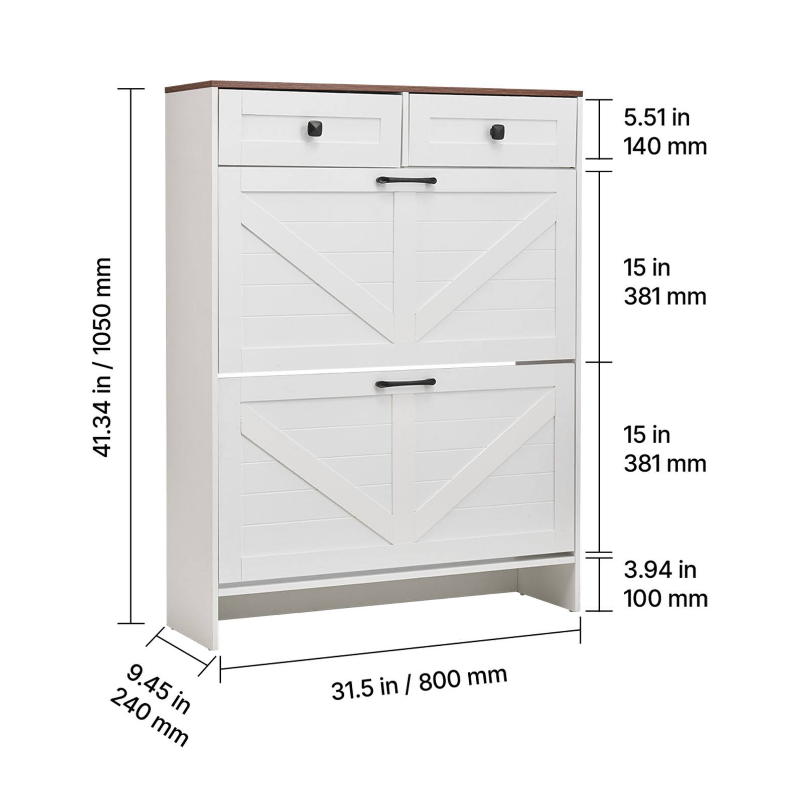 5.51 in / 140 mm  
15 in / 381 mm  
3.94 in / 100 mm  
9.45 in / 240 mm  
31.5 in / 800 mm  
41.34 in / 1050 mm
