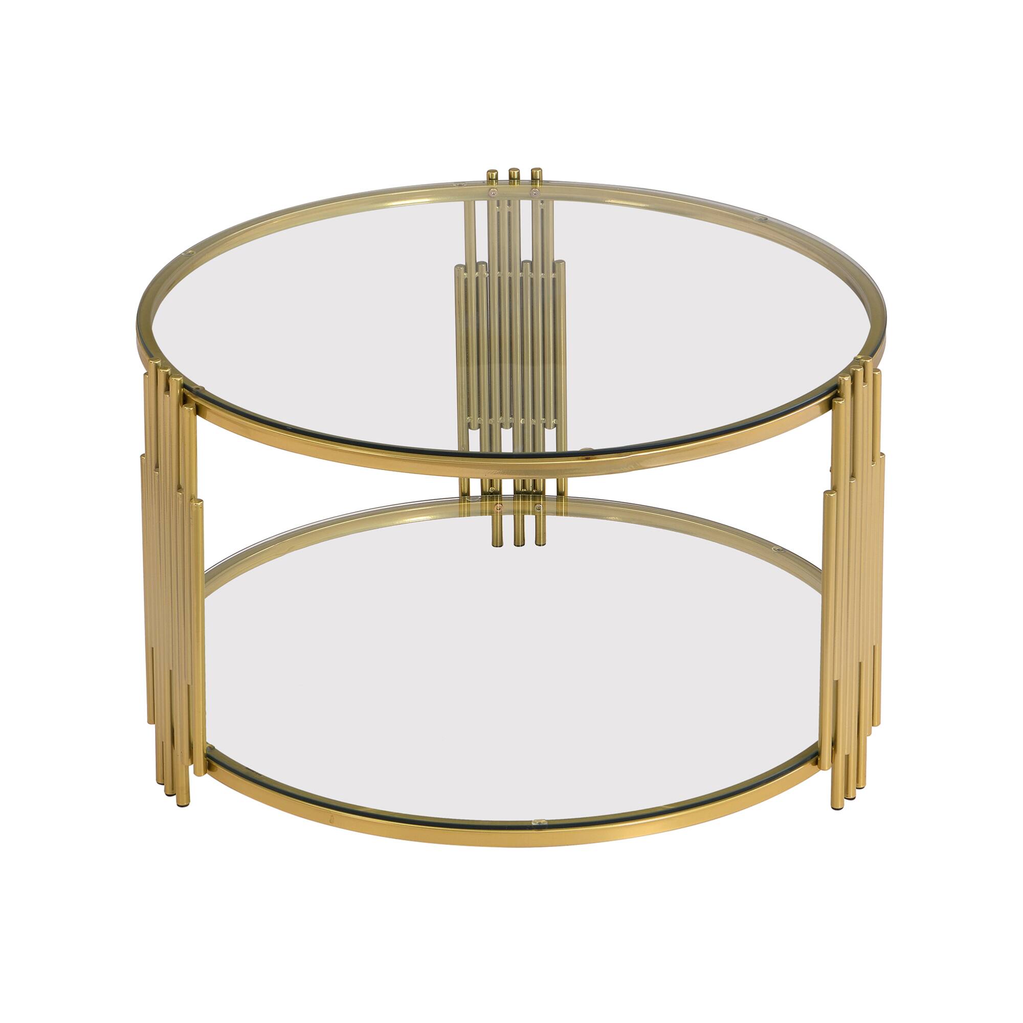 Alt View 10. GOODSILO - Contemporary Glass Coffee Table with Asymmetrical Metal Base and Lower Shelf - Transparent.