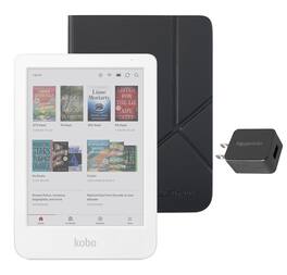 Kobo - Clara Colour eReader (White) with and AC Bundle - 2025 - Black SleepCover