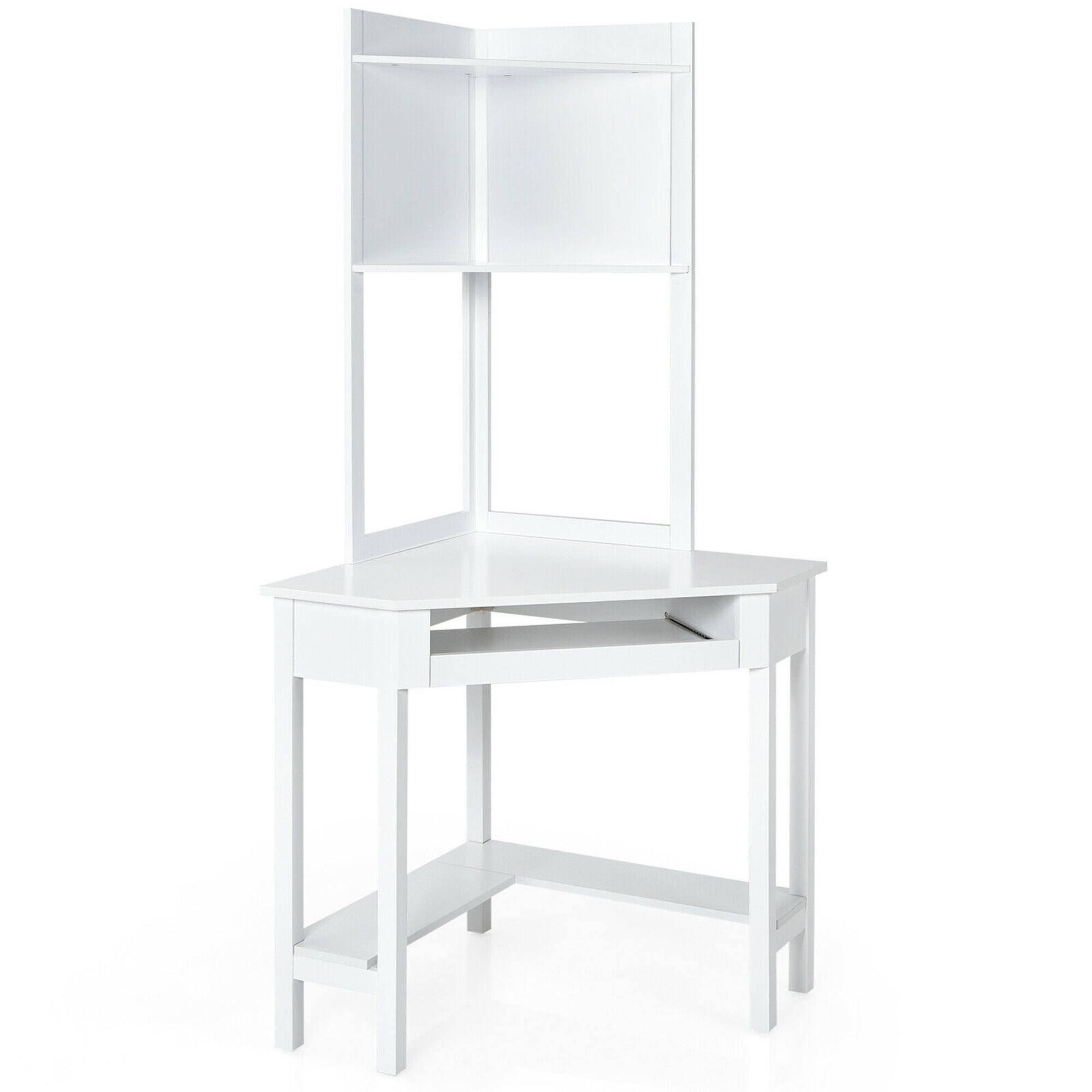 Alt View 9. Gymax - Gymax Corner Computer Desk Triangle Study Desk w/ Hutch & Keyboard Tray White - White.