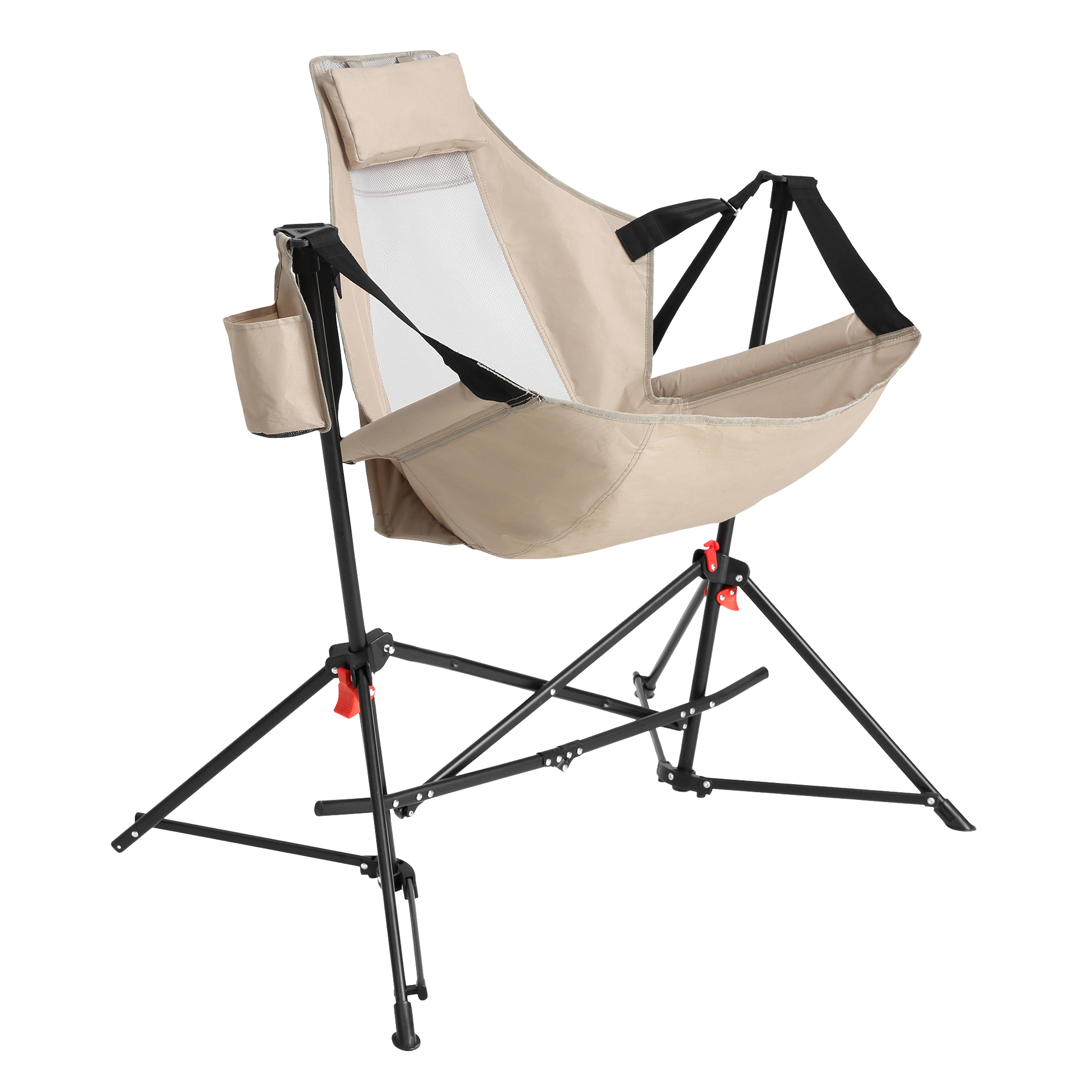 APRILSOUL- Portable Hammock Camping Chair with Pillow Cup Holder for Outdoor Travel Lawn Backyard- khaki