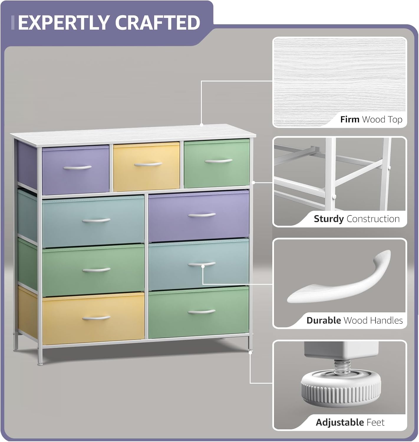 EXPERTLY CRAFTED

- Firm Wood Top
- Sturdy Construction
- Durable Wood Handles
- Adjustable Feet