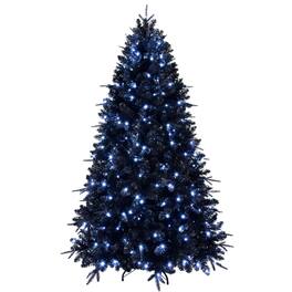 Ecooso - 5ft Christmas Tree with 250 White LED Lights, 1076 Tips PE+PVC Artificial Tree, Hinged Structure with Stable Metal Stand - Black