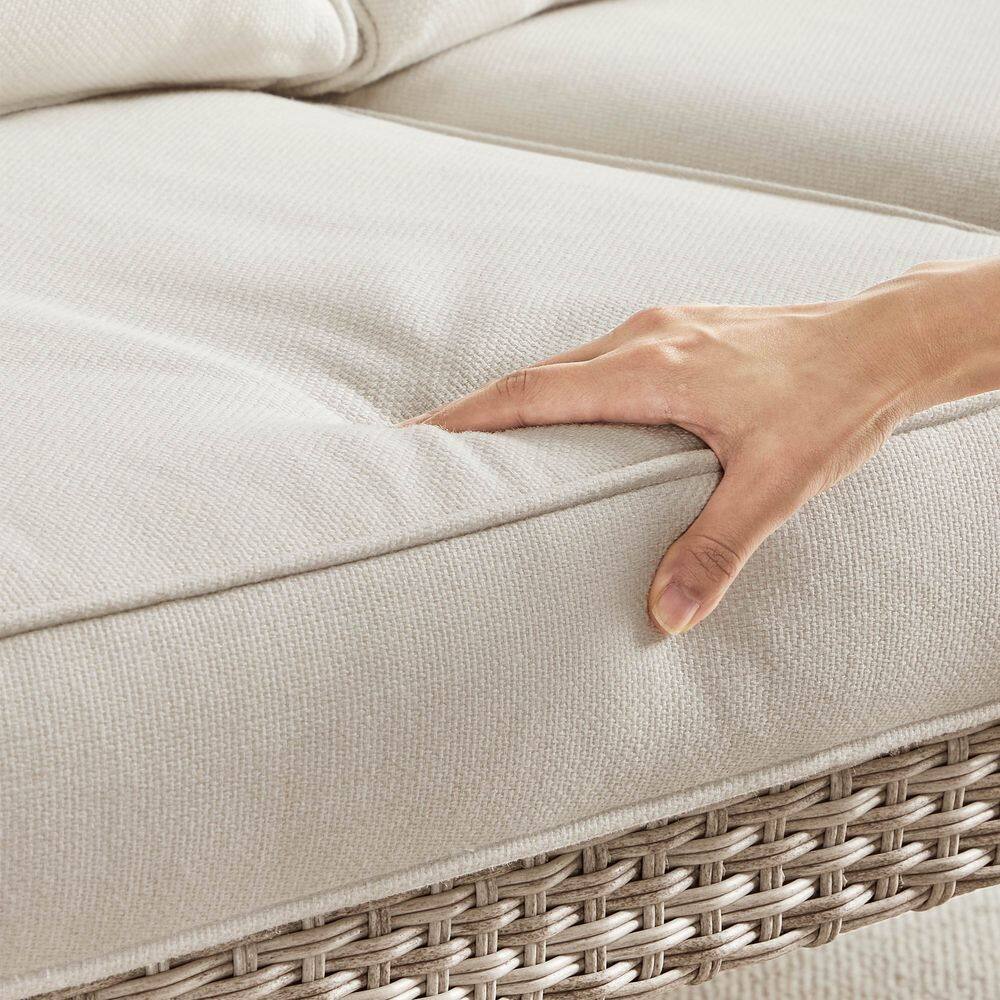 Left. Songmics Home - SONGMICS HOME Sencillo Collection - Outdoor Steel Loveseat 2-Seat Sofa Bone Color - White.