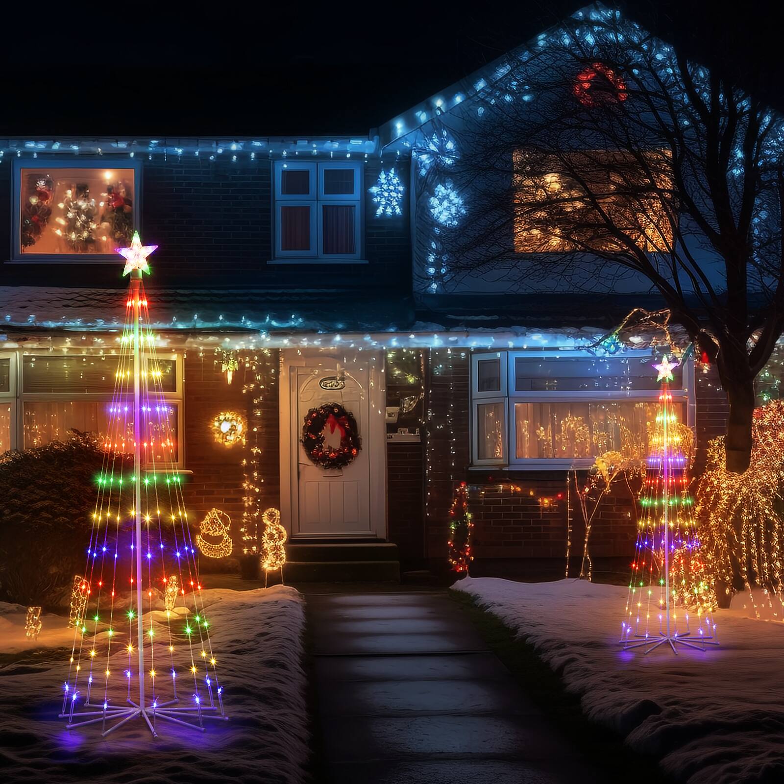 Alt View 2. Oumilen - 6FT Multicolor String Light Cone Christmas Tree, Plug-in 8 Modes Star Top Lighted Tree.