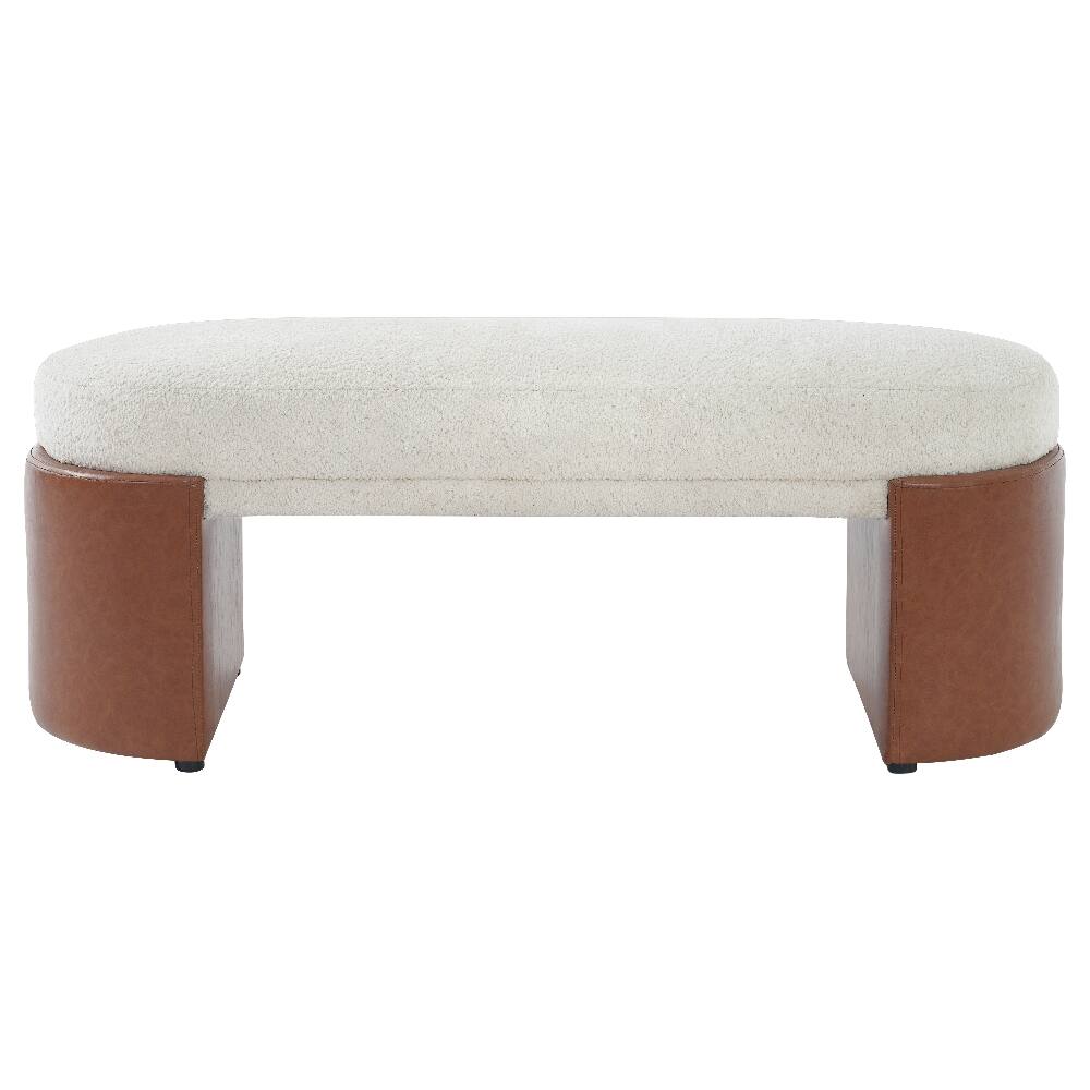 Back. Ropilly - Ropilly Modern Beige Boucle Dining Bench with Brown PU Legs, Upholstered Entryway Accent Seating - Beige.