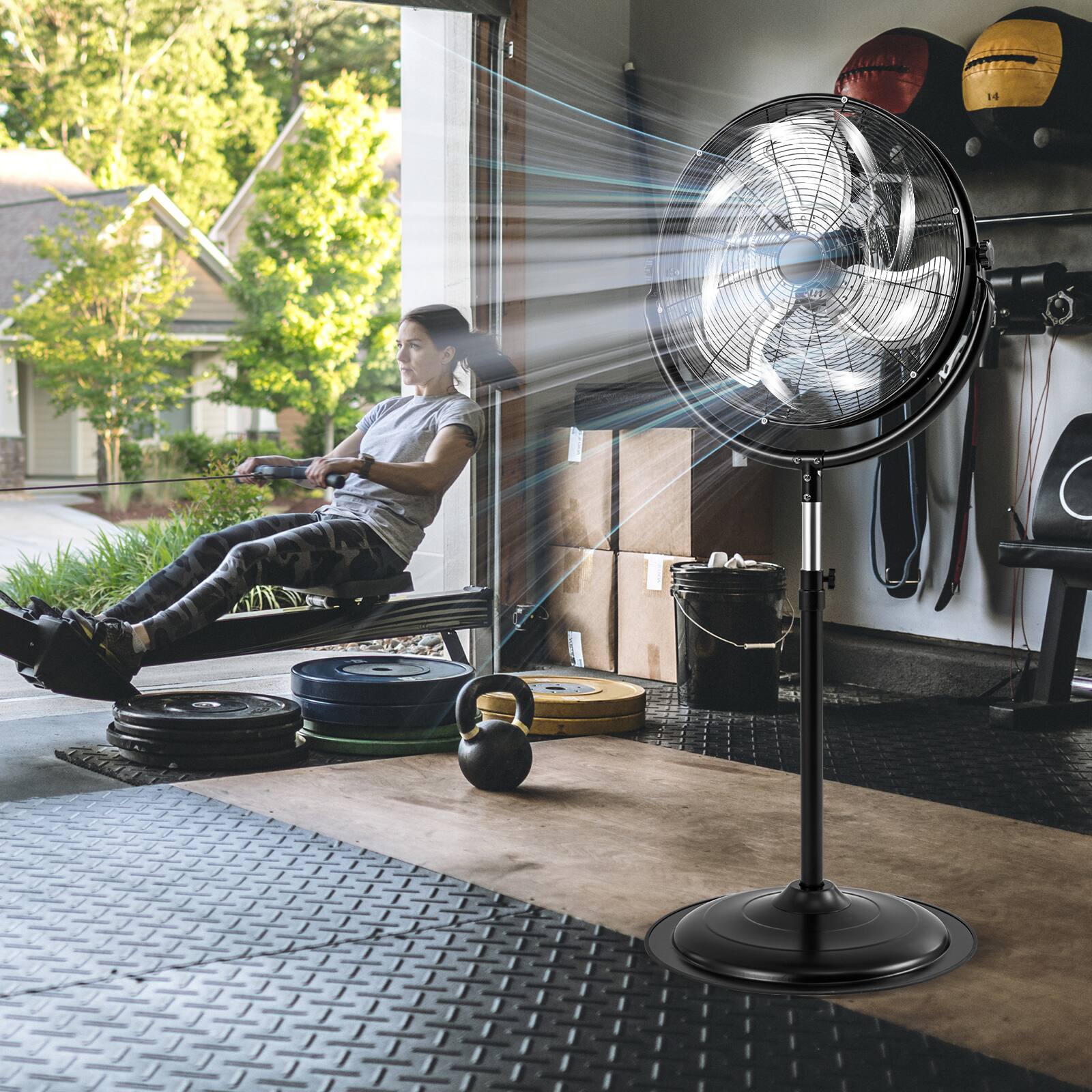 Alt View 1. Costway - Costway 20" High Velocity Standing Fan with 3 Speeds 360° Tilt & Adjustable Height for Greenhouse Workshop Black - Black.