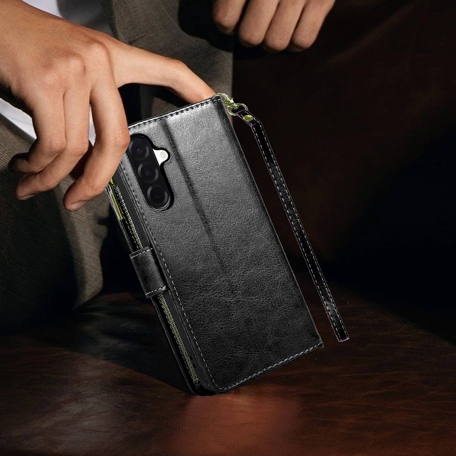 Alt View 5. Equipd - Phone Case for Samsung Galaxy A17 5G, Luxury Wallet Card ID Zipper Money Holder Cover (Black) - Black.