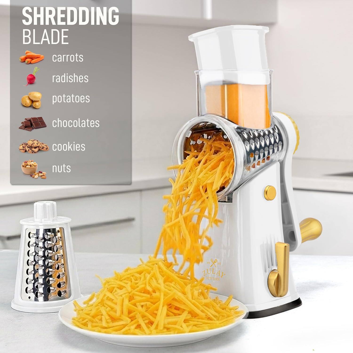 SHREDDING BLADE

- carrots
- radishes
- potatoes
- chocolates
- cookies
- nuts

- x 30 LULAY SnTEs