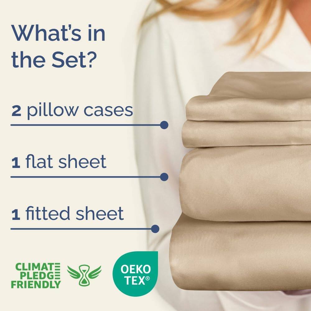 What's in the Set?

- 2 pillow cases
- 1 flat sheet
- 1 fitted sheet

CLIMATE PLEDGE FRIENDLY

OEKO TEX