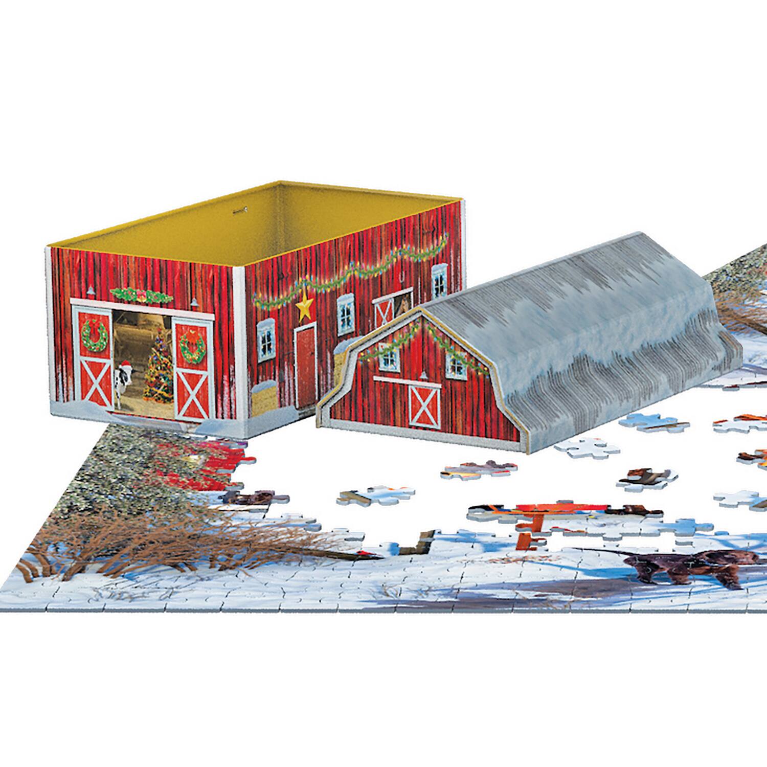 Back. Eurographics - Puzzle Tin: Christmas Barn - 550 Piece Jigsaw.