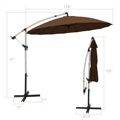 gymax 11ft patio offset hanging cantilever umbrella 360 degree tilt 11' with 360 Rotation & UPF 50+ Protection 11Ft Net Weight Gymax - 10FT Patio Offset
