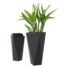 Outsunny - Set of 3 Tall Planters, 28.75", 24.5", 20.5", MgO Indoor Outdoor Planters with Drainage Holes, Stackable Flower Pots - Black