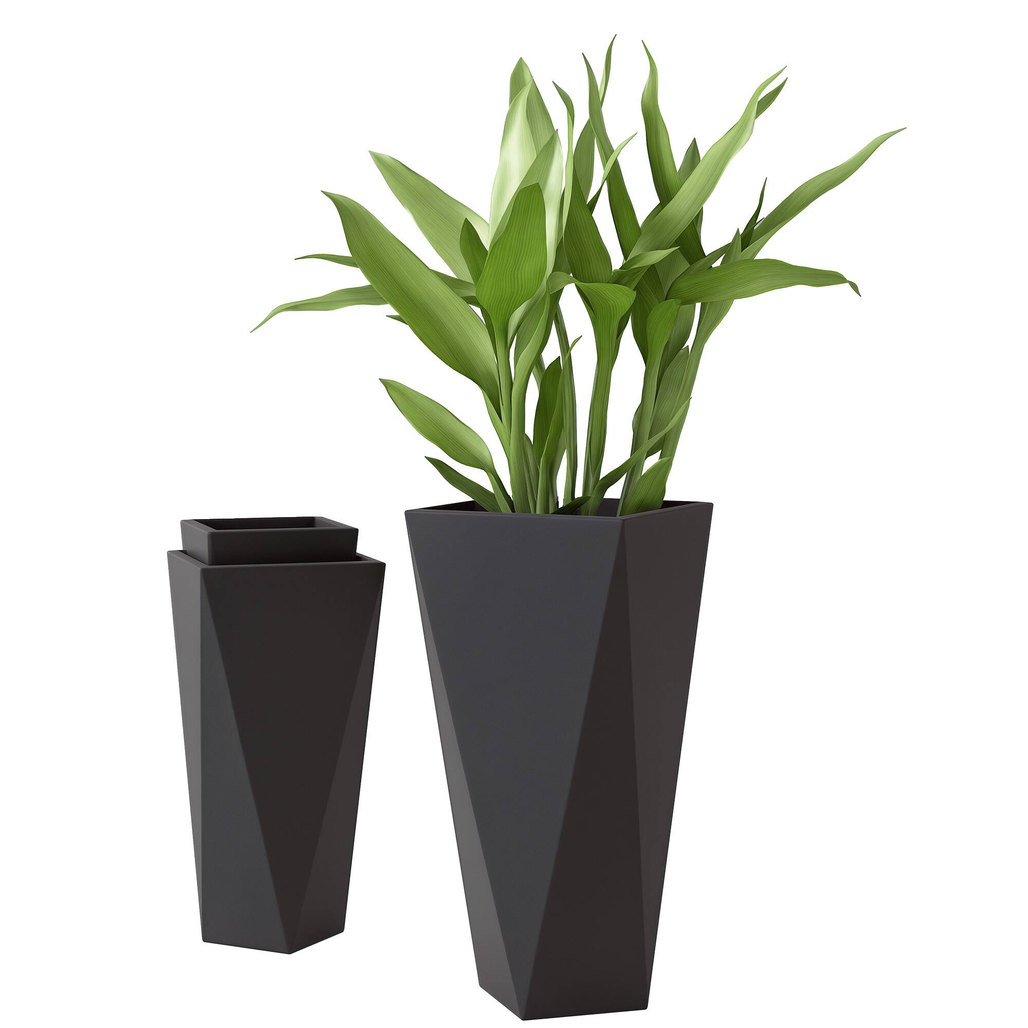 Front. Outsunny - Set of 3 Tall Planters, 28.75", 24.5", 20.5", MgO Indoor Outdoor Planters with Drainage Holes, Stackable Flower Pots - Black.