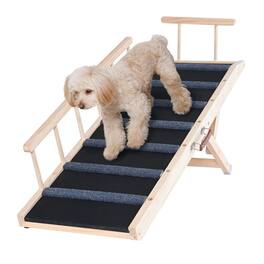 VEVOR - Dog Ramp, Folding Pet Ramp for Bed, Adjustable Dog Ramp for Small, Large, Old Dogs & Cats, Wooden - Beige color