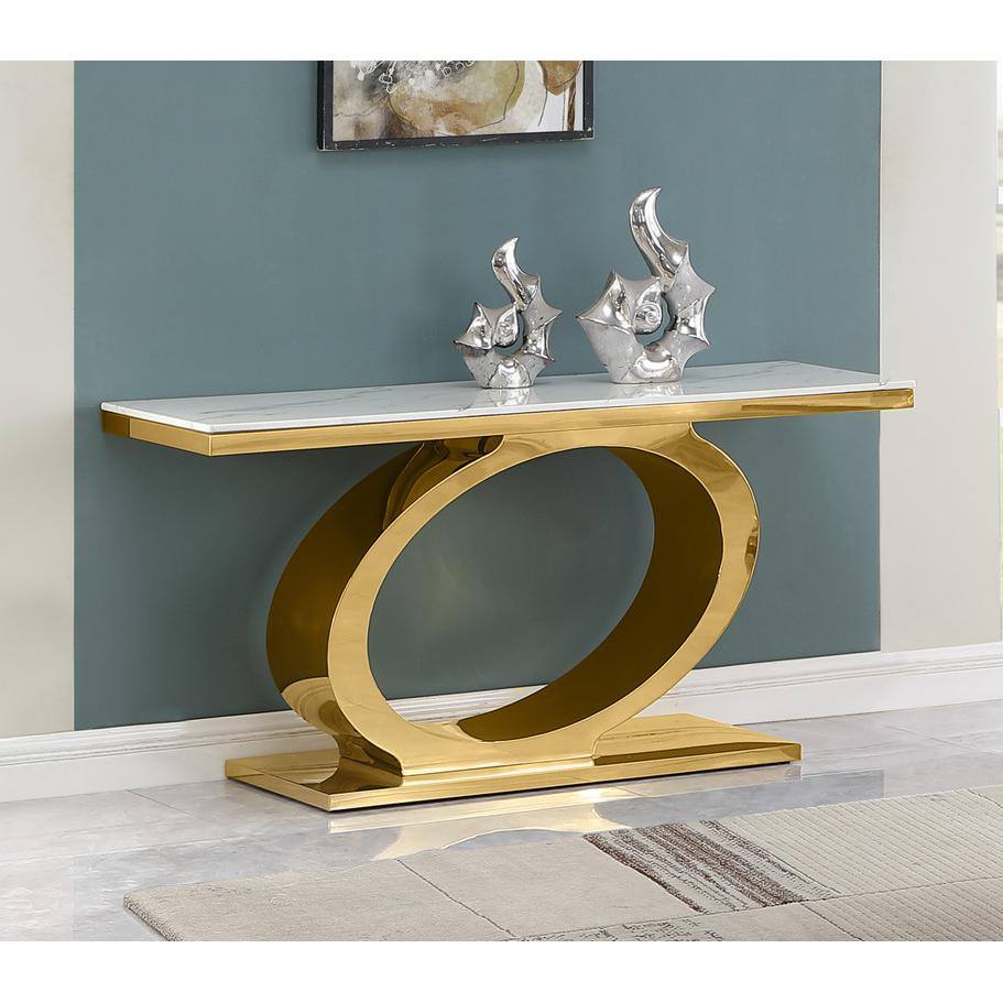 Alt View 1. Best Quality Furniture - White marble top console table with gold color base - White.