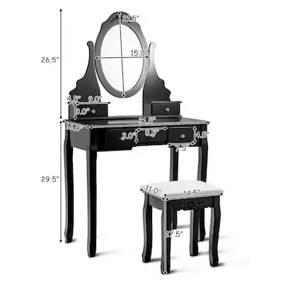 Vanity Table Set with Mirror & Cushioned Stool 5 Drawers Dressing Vanity Table Set with Mirror & Cushioned Stool 5 Drawers Dressing