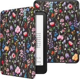 Fintie - Slim Case for 7" Kindle Paperwhite 12th Gen 2024 & Kindle Colorsoft Lightweight PU Leather Hard Back Shell - Black Floral