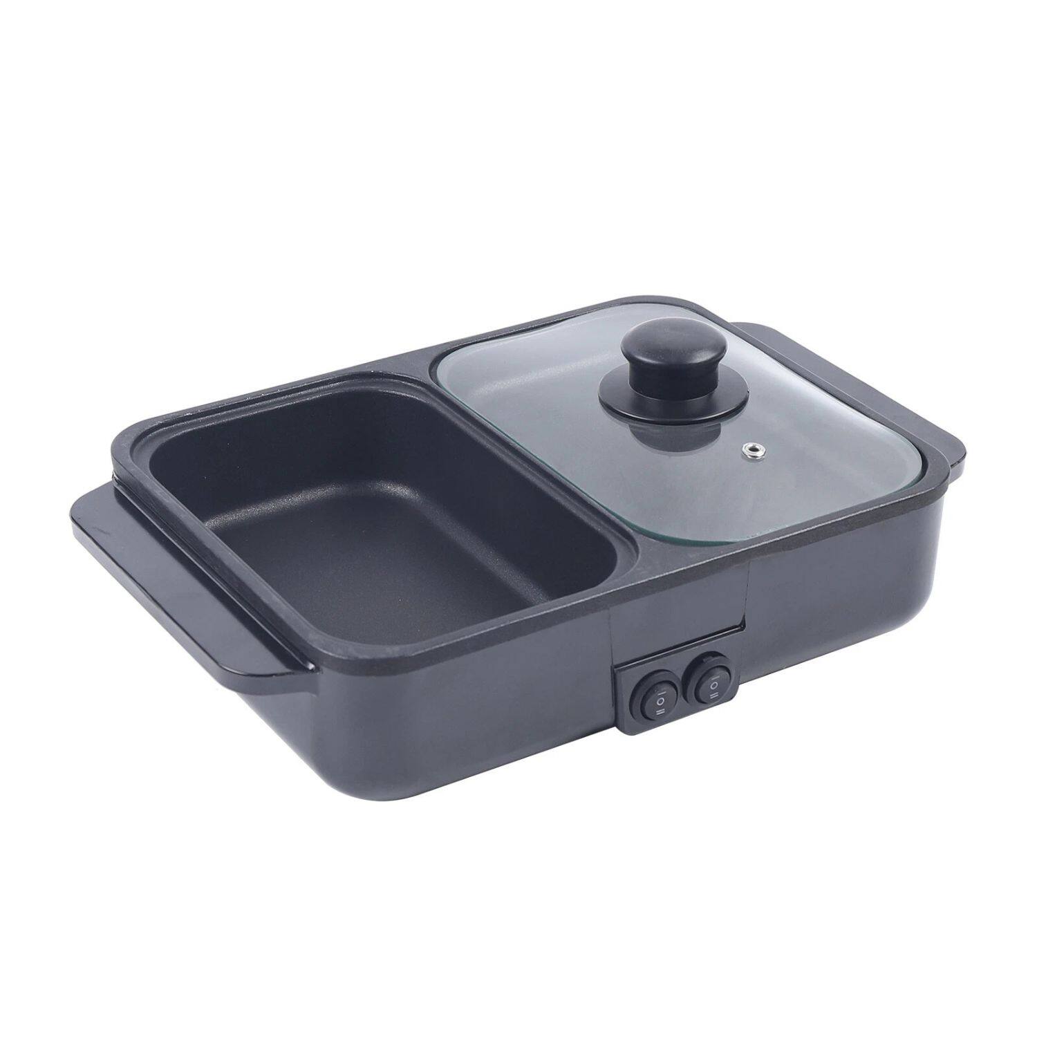 Left. Home Collection - Mini 2-in-1 Electric Hot Pot & BBQ Grill Smokeless Shabu Cooking Pan 1200W - Black / Silver.