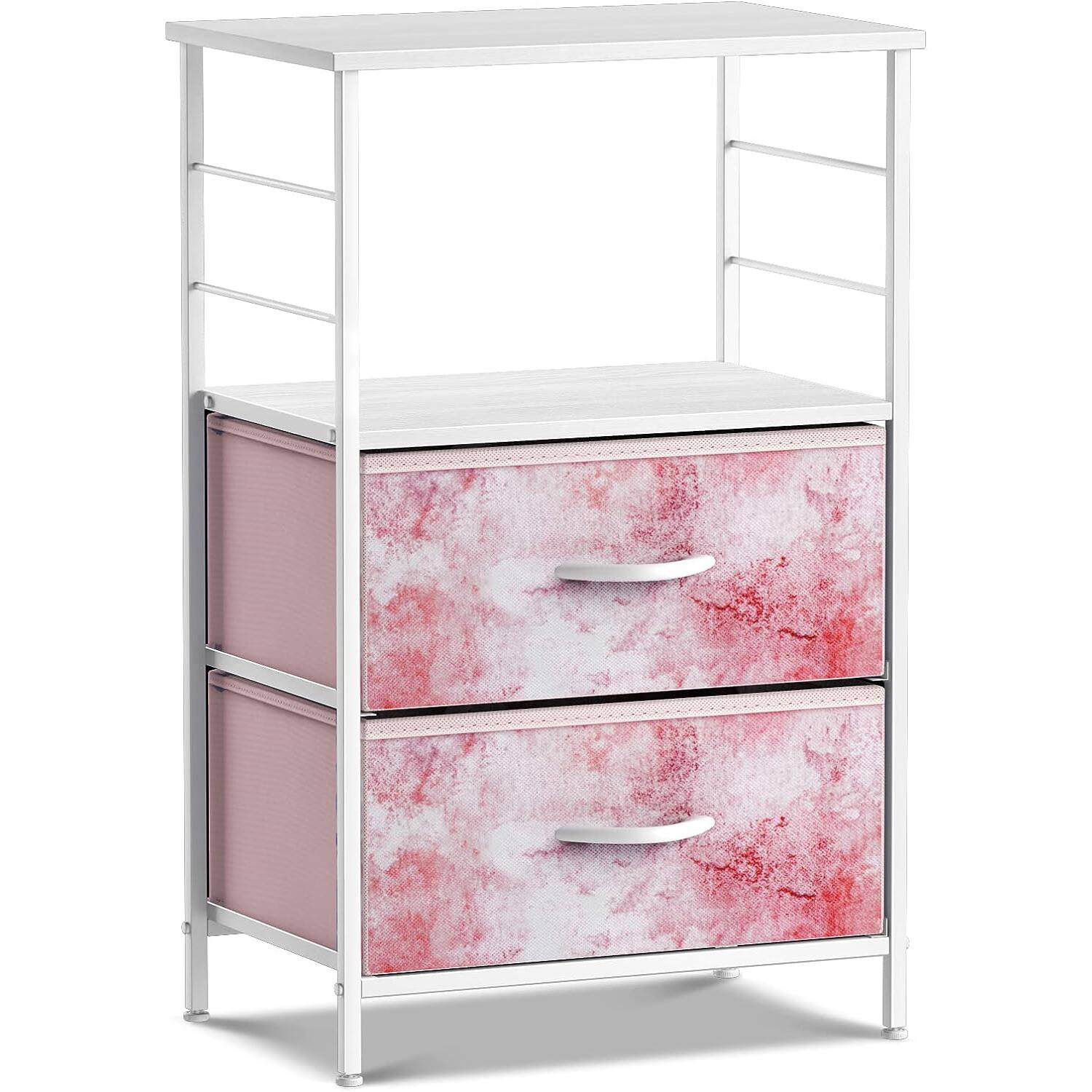 Sorbus 2-Drawer Nightstand With Fabric Bins – Steel Frame, Wood Top, Compact Dresser For Bedroom, Dorm, Or Living Room