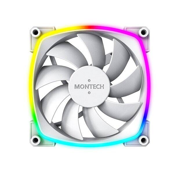 Angle. Montech - AX120 PWM WHITE ARGB Fan 1600PWM, High-End Durability, Silent Performance, and Stunning ARGB Design (120mm) - White.