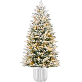 Best Choice Products - Pre-Lit Potted Christmas Tree w/Twinkling White & Multi LEDs - Flocked