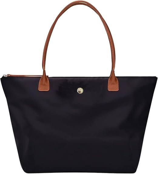 Front. Vulpecula Spade - Shoulder Tote Bag for Women, Nylon Top-Handle Purse, Foldable Weekend Hobo Handbag - black.