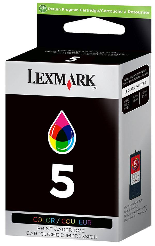 Return Program Cartridge/Cartouche à Retourner

LEXMARK™

5

COLOR / COULEUR

PRINT CARTRIDGE / CARTOUCHE D'IMPRESSION

COMPATIBILITY / COMPATIBILIDAD / COMPATIBILIDADE / COMPATIBILIDADE

LEXMARK PRINTERS:
Z2390 X5690 Z2430 X2890 X6690 X3890 X4890

1 Color Print Cartridge / 1 Cartouche d'encre Color / 1 Cartucho de Tinta Colorida / 1 Cartucho de Tinta Colorida