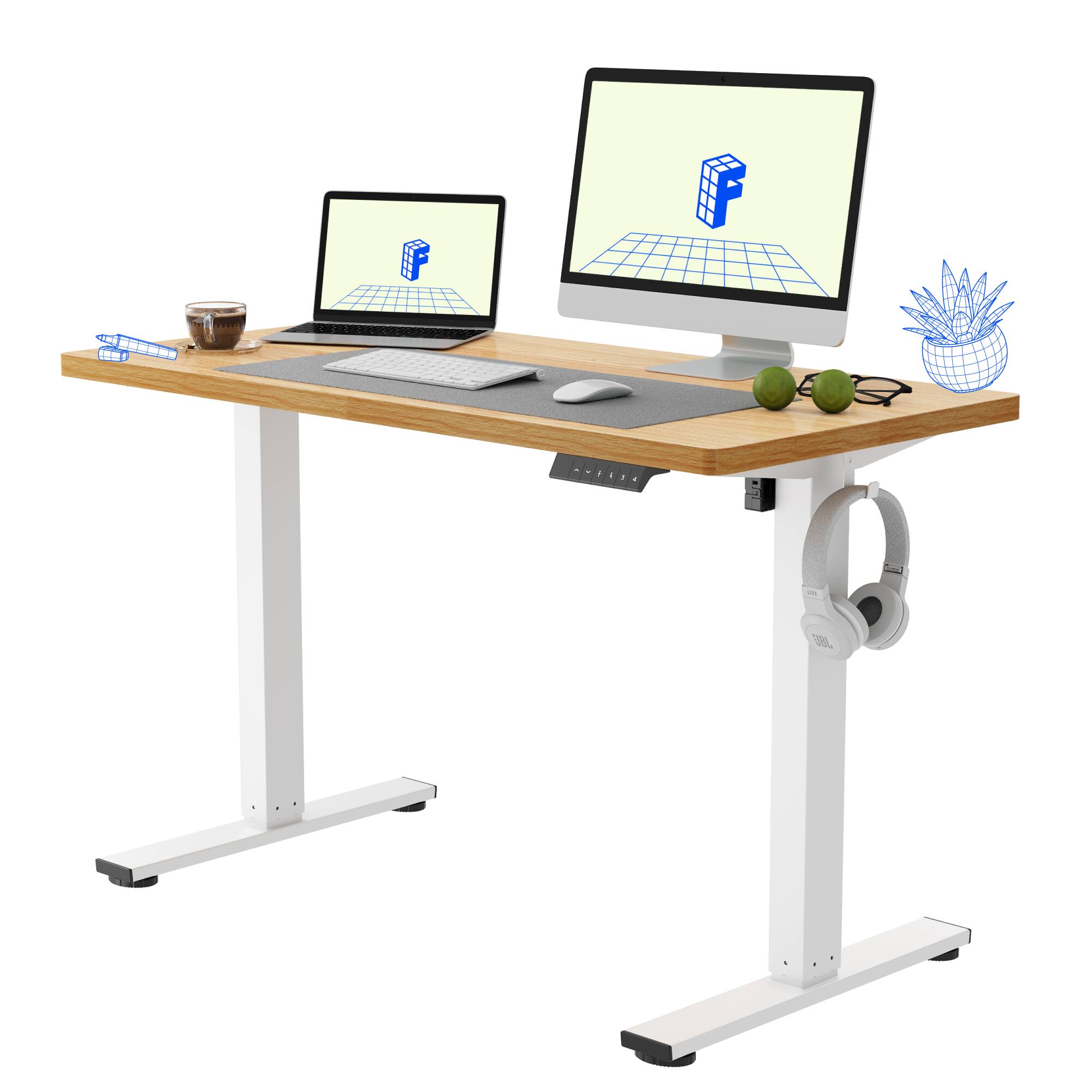Alt View 3. FlexiSpot - FlexiSpot E2 48''W Electric Adjustable Standing Desk Chipboard, Maple/White - Maple.