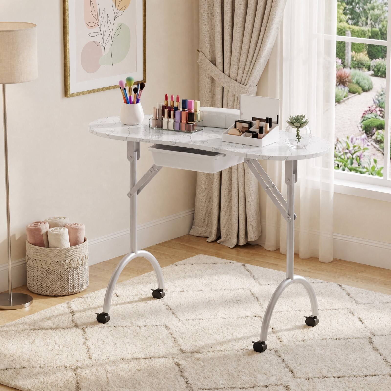Alt View 6. Costway - Costway Portable Nail Table Station with Oxford Bag Case Sliding Drawer Leather Hand Pillow - White.