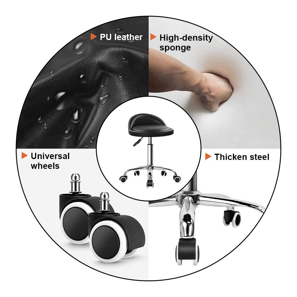 - PU leather
- High-density sponge
- Universal wheels
- Thicken steel