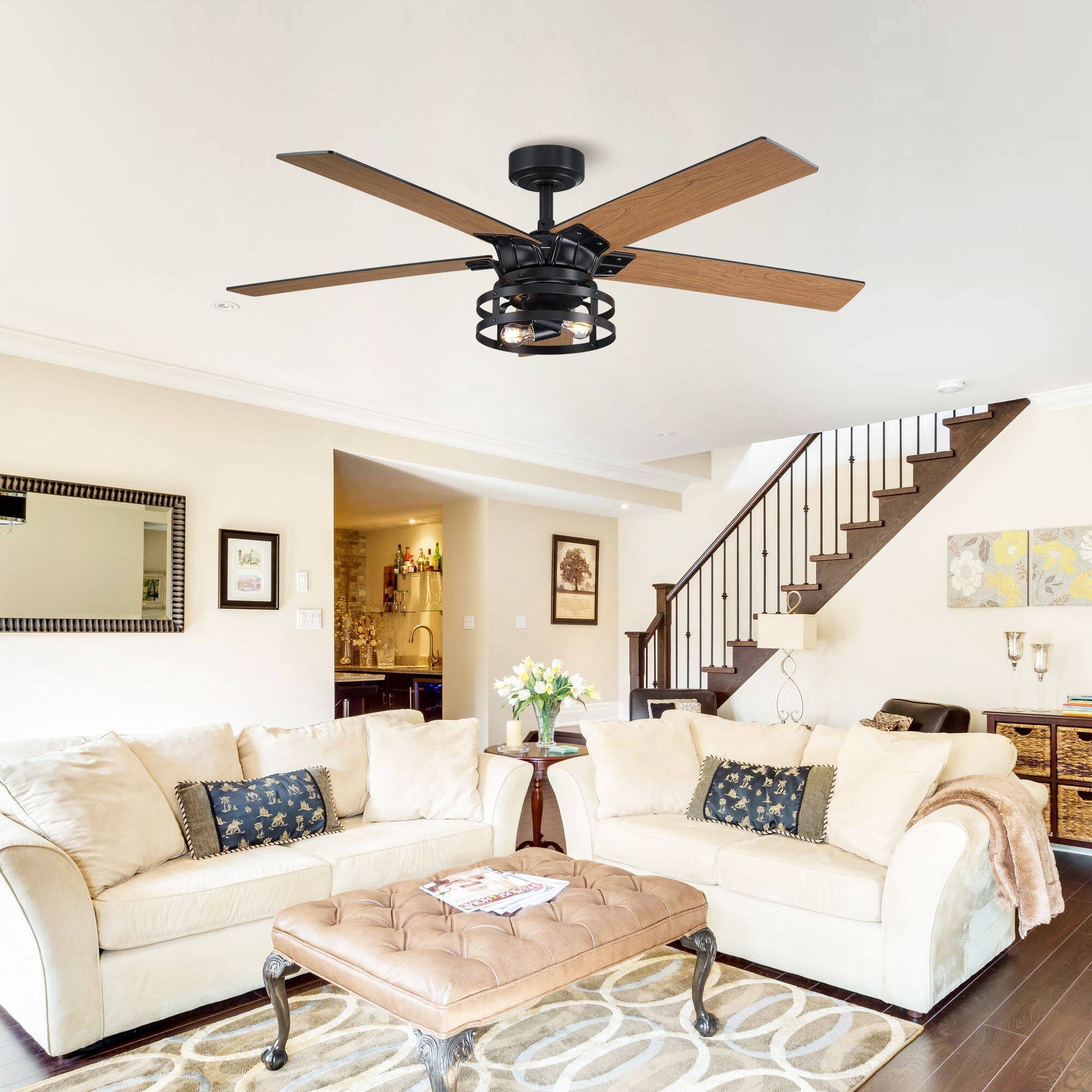 Alt View 7. Parrot Uncle - 52 in. Modern Matte Black Reversible Blades Ceiling Fan with Light and Remote - Black.