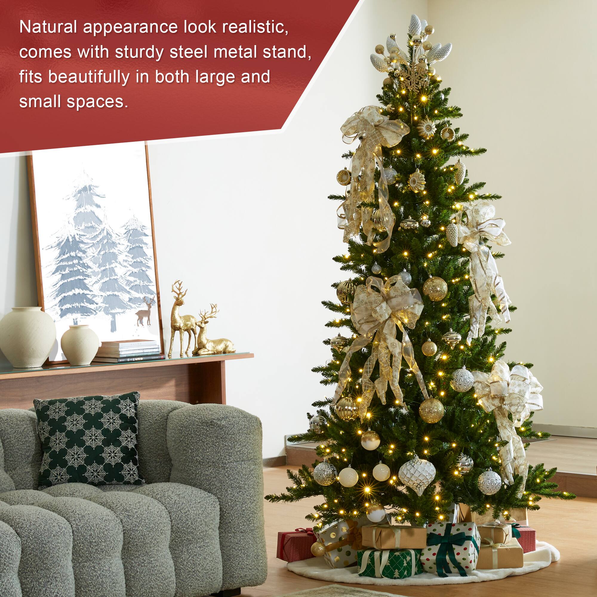 Natural appearance look realistic, comes with sturdy steel metal stand, fits beautifully in both large and small spaces.