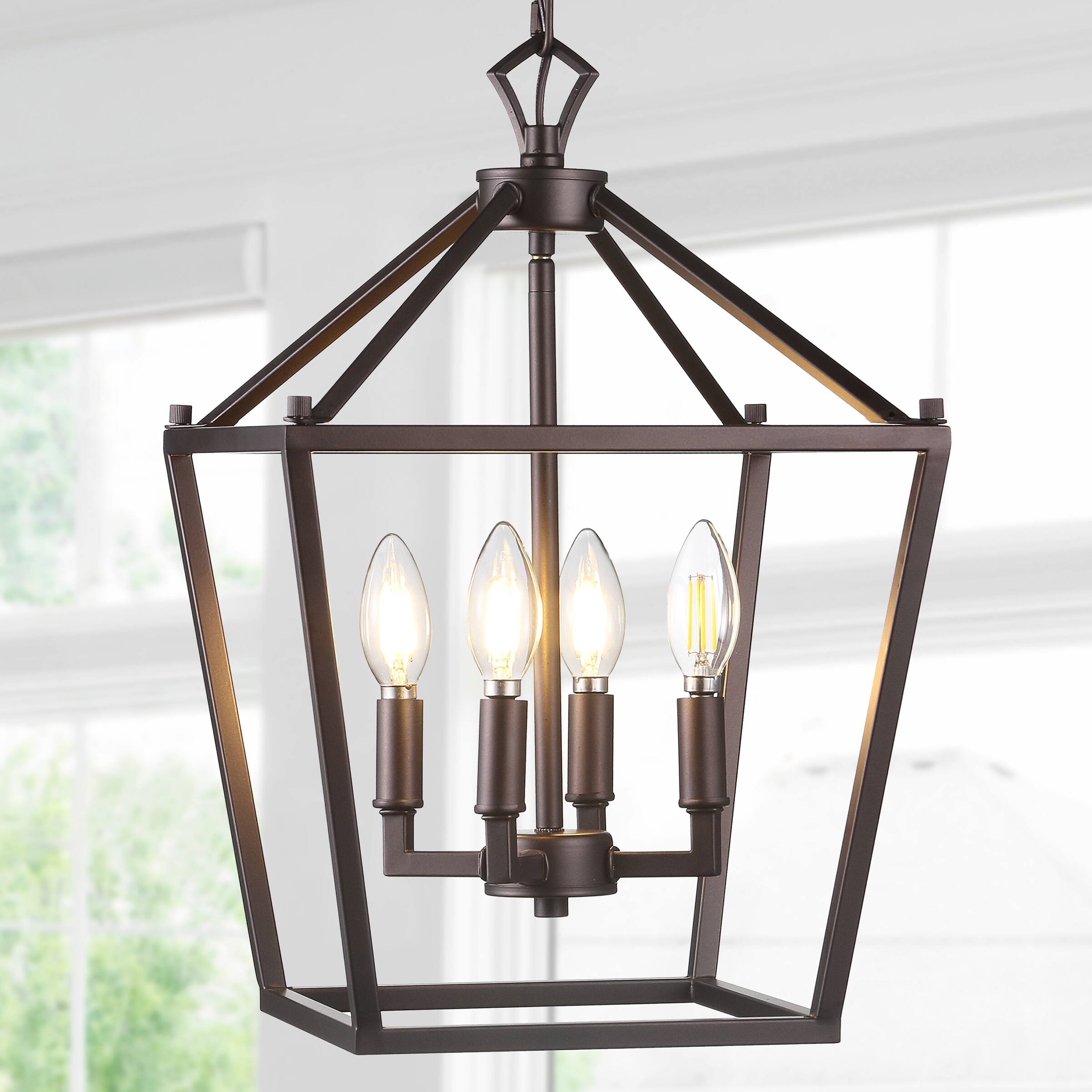 Alt View 1. Jonathan Y - Pagoda 12" 4-Light Classic Traditional Metal Cage Lantern LED Pendant, Oil Rubbed Bronze - Oil Rubbed Bronze.