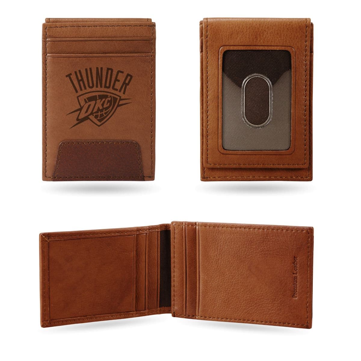 Rico Industries - Oklahoma City Thunder Brown Leather Front Pocket Slim Money Clip Wallet - Multi