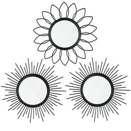 TECH SAFARI - Pack Metal Mirrors For Wall Sunburst Home Decor Decorative Hanging Art Living Room Bedroom Entryway Flower - Black Flower+Sunburst