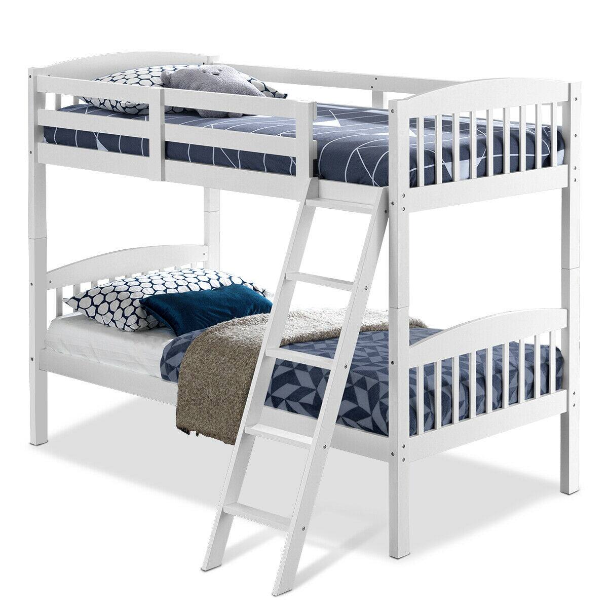 Alt View 1. Gymax - Gymax Wood Hardwood Twin Bunk Beds Convertible into 2 Individual Kid Bed Ladder White - White.