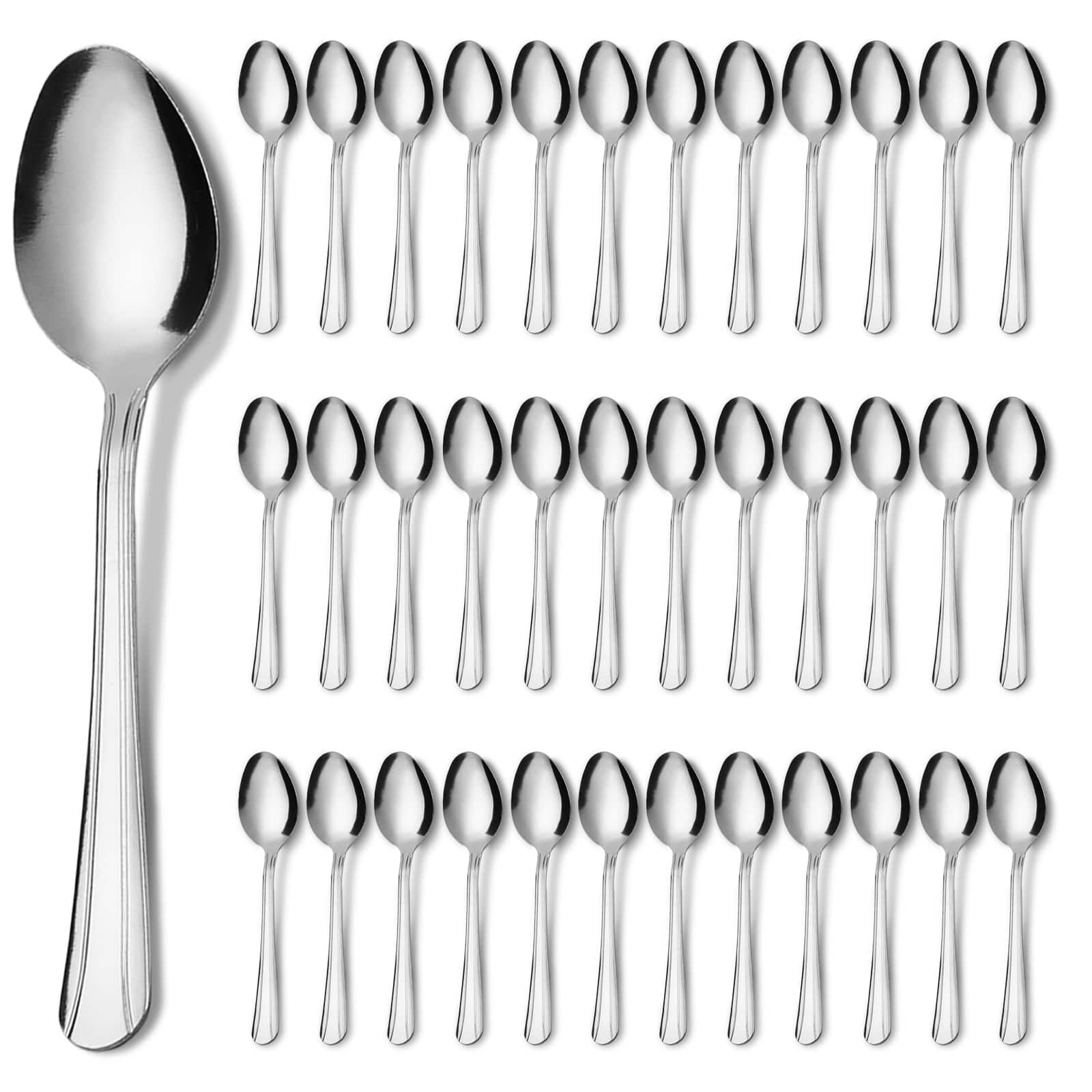 KOOMADE - Teaspoons, 16/36/60-Piece Stainless Steel Flatware Set, 5.9" Heavy Duty Silverware Spoons, Dishwasher Safe - Silver