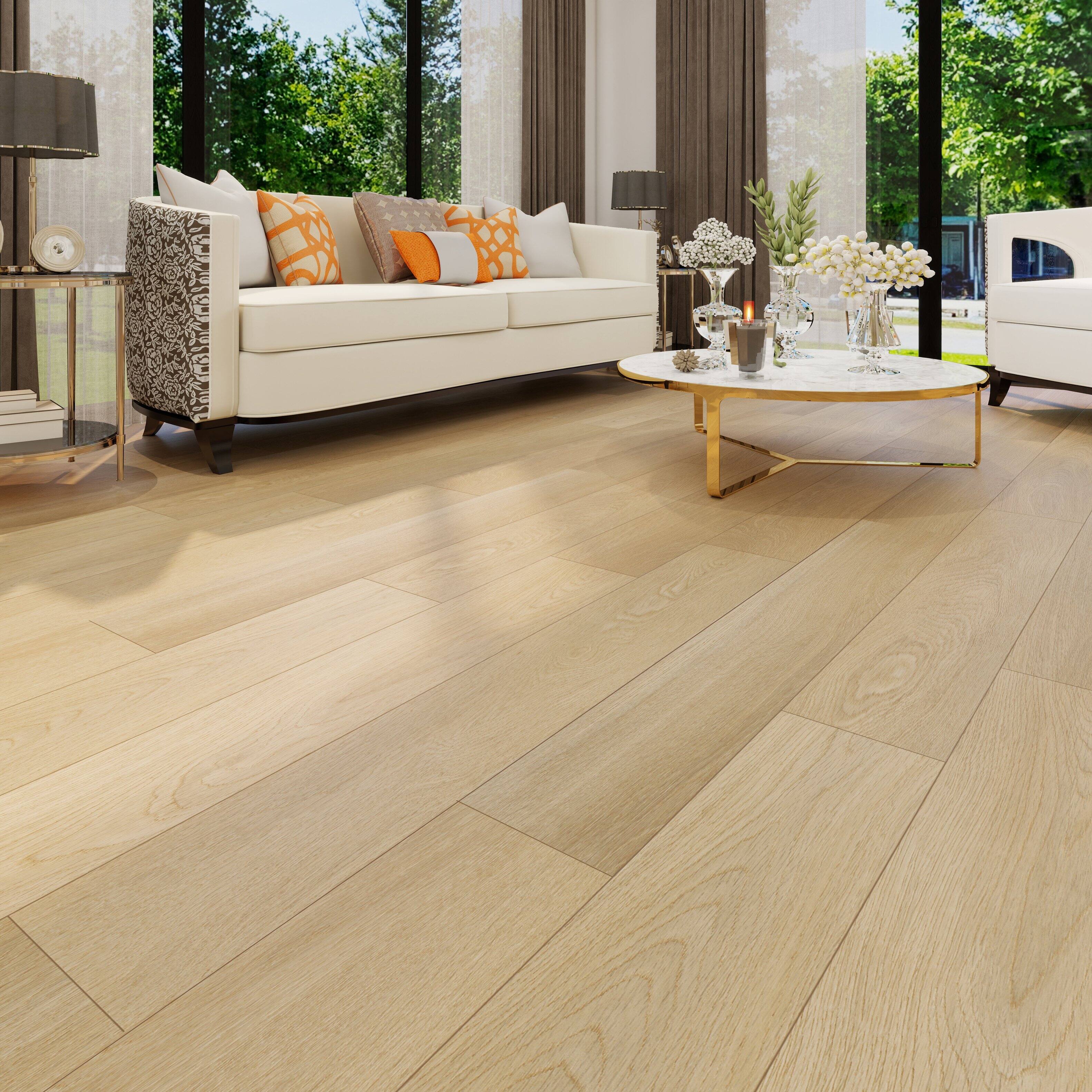 Front. Dotfloor - Superoak Lite Laminate Flooring - 48"x7.7" Planks, 10 Planks/Box (25.6 sq ft/Box), 9.5mm Thick, AC4 Wear Rating - Laurel Forest.