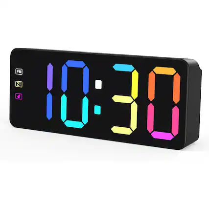 Front. Dazzed Corner - Alarm Clock with Battery Backup, 8 RGB Colors, Snooze - Black.