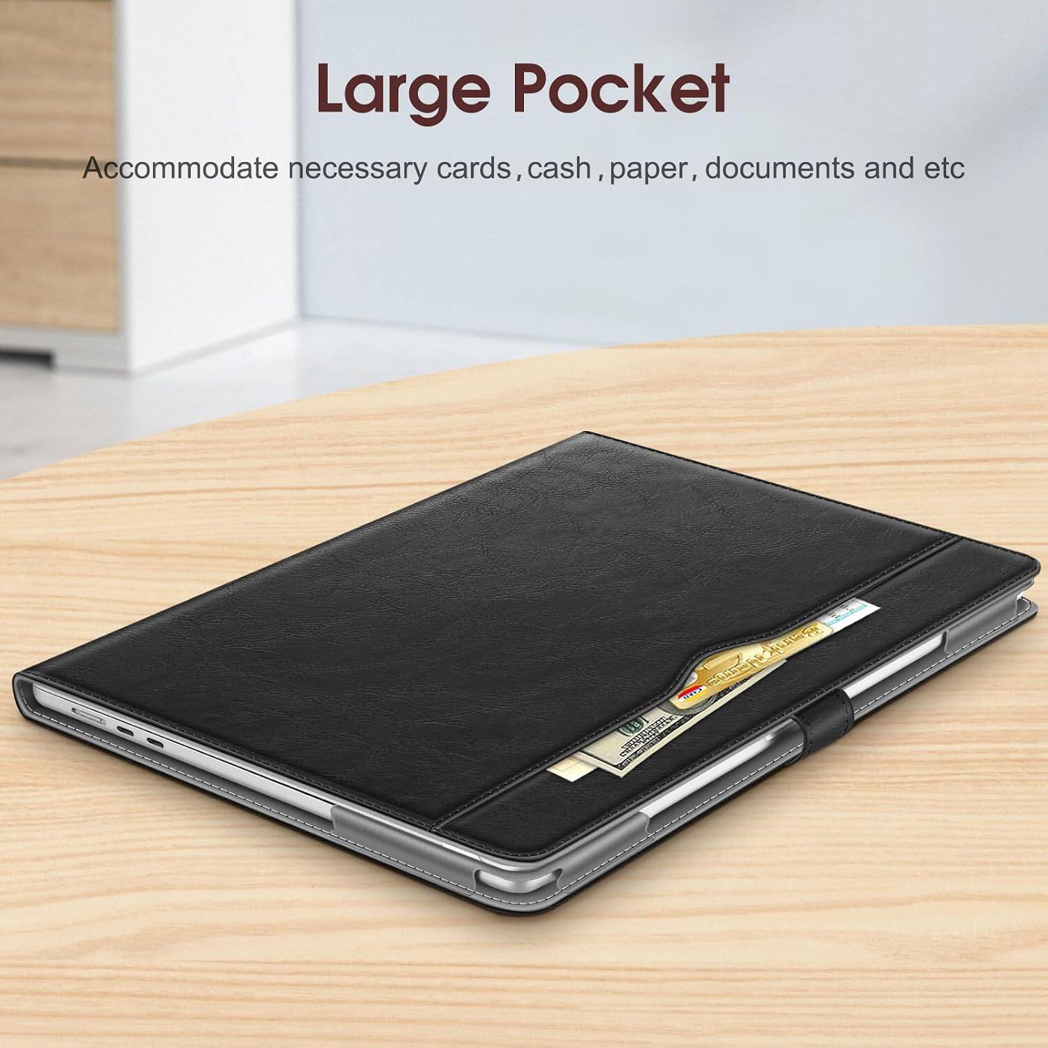 Large Pocket  
Accommodate necessary cards, cash, paper, documents and etc